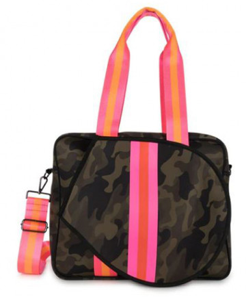 Haute Shore Billie Showoff Tennis Bag-Green Camo-Pink/Orange Stripe