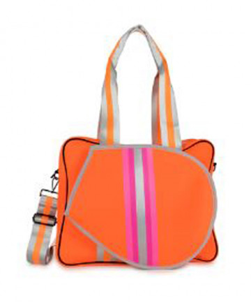 Haute Shore Billie WOW Tennis Bag-Neon Orange-Pink/Silver Stripe