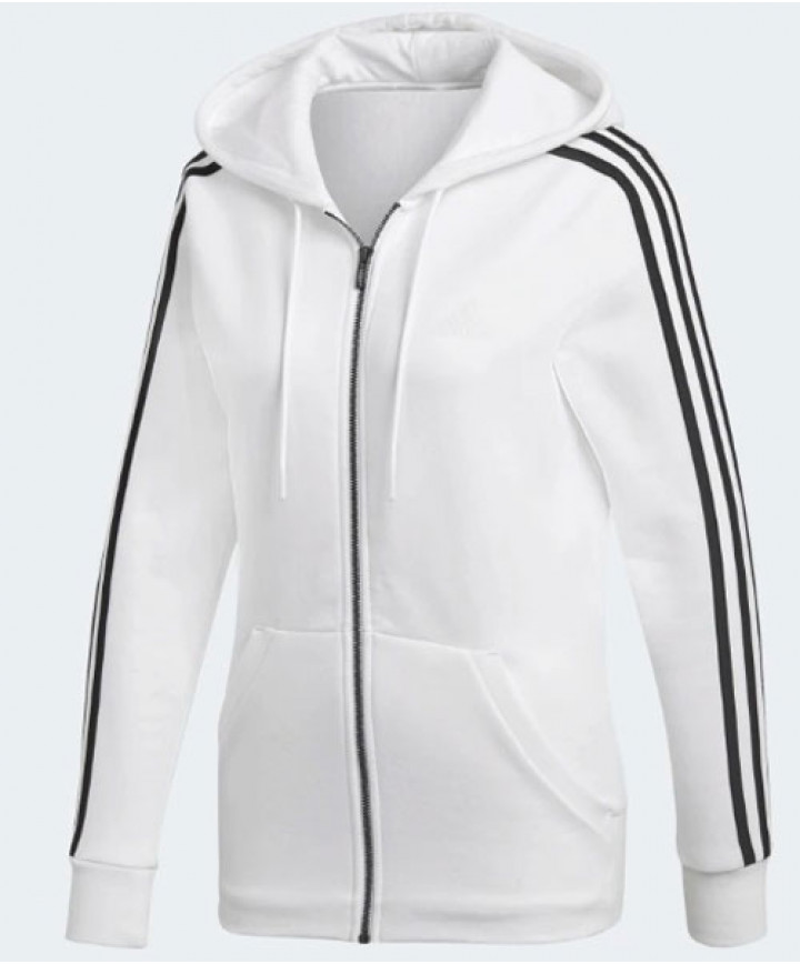 Adidas Women's Essentials Stripes Fleece Full Hoodie White CD2248 Apparel