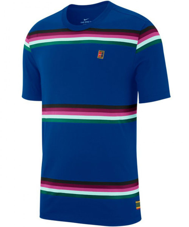 Nike Men s Court Heritage Stripe Crew Tee Indigo Force AO1148 438